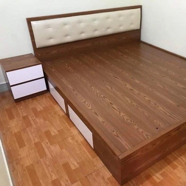 Giường ngủ giá rẻ gỗ CN GN02 có đệm đầu giường